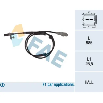 Capteur, vitesse de roue FAE 78118 pour PEUGEOT PARTNER 1.6 HDi / BlueHDi 75 - 75cv