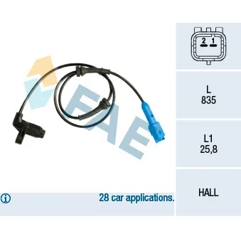 Capteur, vitesse de roue FAE 78140
