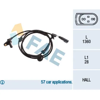 Capteur, vitesse de roue FAE 78216