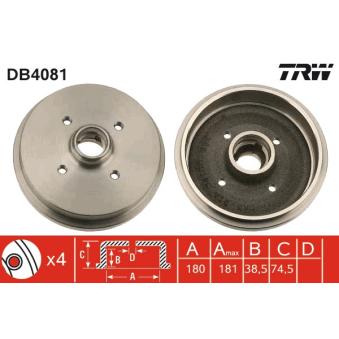 Tambour de frein TRW DB4081 pour MERCEDES-BENZ CLASSE A 1.6 - 110cv