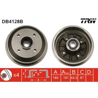 Tambour de frein TRW DB4128B pour MERCEDES-BENZ EQA 1.9 D - 70cv