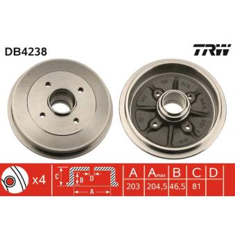 Tambour de frein TRW DB4238 pour MERCEDES-BENZ EQA 1.9 D - 70cv