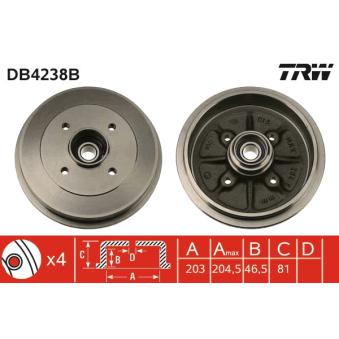 Tambour de frein TRW DB4238B pour MERCEDES-BENZ EQA 1.9 D - 70cv