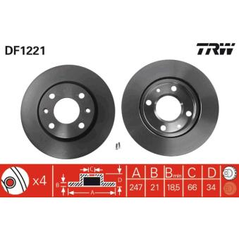 Jeu de 2 disques de frein avant TRW DF1221 pour RENAULT LOGAN 1.8 16V - 110cv