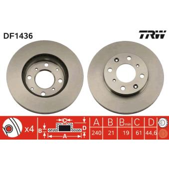 Jeu de 2 disques de frein avant TRW DF1436 pour FIAT TALENTO 1.6 i VTEC - 160cv