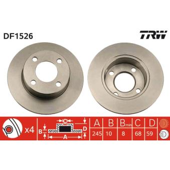 Jeu de 2 disques de frein arrière TRW DF1526 pour SAAB 93 1.6 E - 101cv