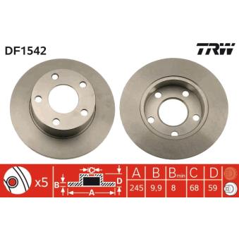 Jeu de 2 disques de frein arrière TRW DF1542 pour KIA CEED 2.1 Turbo - 182cv