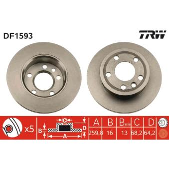 Jeu de 2 disques de frein avant TRW DF1593 pour FIAT PANDA 2.5 Syncro - 110cv