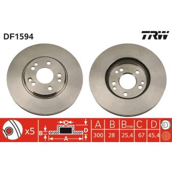 Jeu de 2 disques de frein avant TRW DF1594 pour FORD TRANSIT E 500 - 320cv