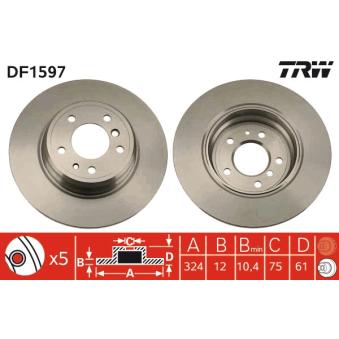 Jeu de 2 disques de frein arrière TRW DF1597 pour BMW Série 7 725tds - 143cv