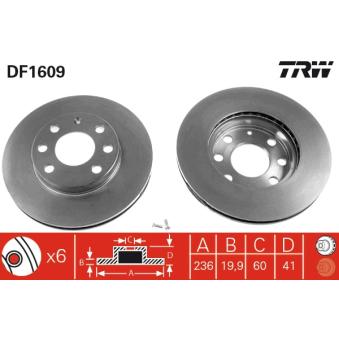 Jeu de 2 disques de frein avant TRW DF1609 pour AUDI A1 2.0 E - 110cv