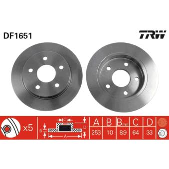 Jeu de 2 disques de frein arrière TRW OEM 6442332