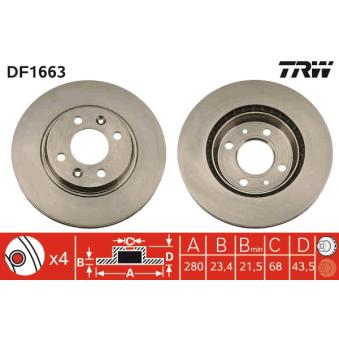 Jeu de 2 disques de frein avant TRW OEM 8966962