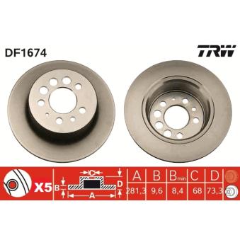 Jeu de 2 disques de frein arrière TRW OEM 2707362