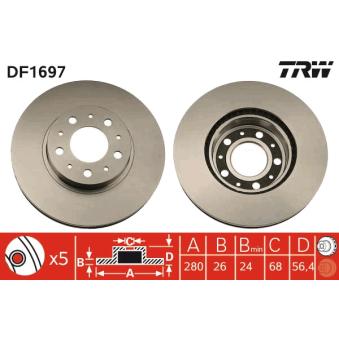 Jeu de 2 disques de frein avant TRW DF1697 pour VOLVO 960 2.3 Turbo - 165cv