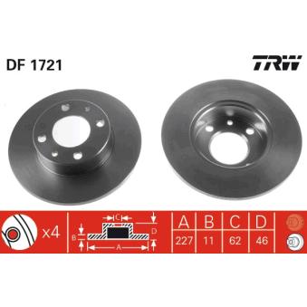 Jeu de 2 disques de frein avant TRW DF1721 pour SAAB 93 85 1.5 - 85cv