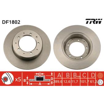 Jeu de 2 disques de frein arrière TRW DF1802 pour LAND ROVER DEFENDER 2.5 D 4x4 - 69cv