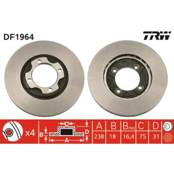 Jeu de 2 disques de frein avant TRW DF1964 pour VOLKSWAGEN PHAETON 1.3 - 60cv
