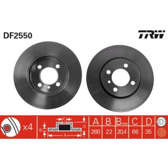 Jeu de 2 disques de frein avant TRW DF2550 pour BMW Série 3 324d - 86cv