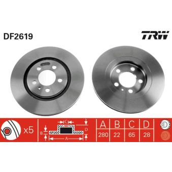 Jeu de 2 disques de frein avant TRW DF2619 pour RENAULT SUPER 5 1.9 TDI - 110cv