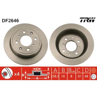 Jeu de 2 disques de frein arrière TRW DF2646 pour CITROEN C5 X 1.1 16V - 75cv