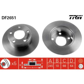 Jeu de 2 disques de frein arrière TRW DF2651 pour FORD C-MAX 2.0 E - 115cv