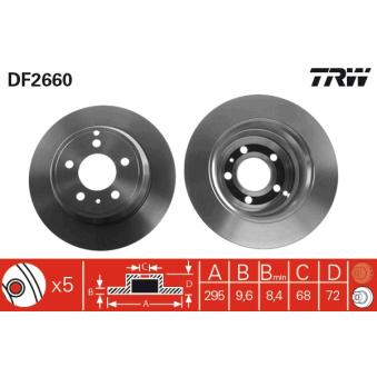 Jeu de 2 disques de frein arrière TRW DF2660 pour VOLVO V70 2.0 - 180cv