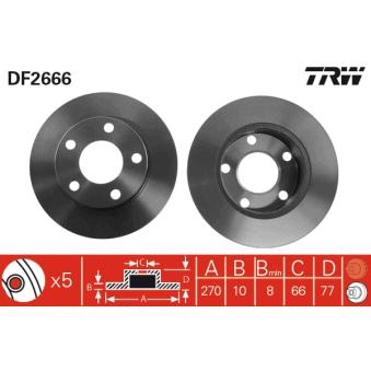 Jeu de 2 disques de frein arrière TRW DF2666 pour AUDI A8 2.8 - 174cv