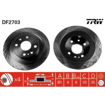 Jeu de 2 disques de frein arrière TRW DF2703 pour RENAULT R12 1.6 16V - 110cv