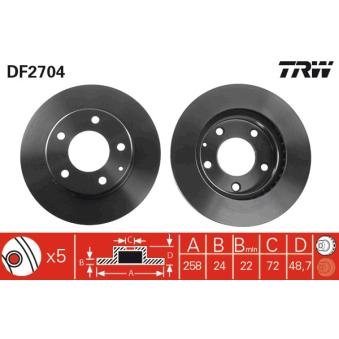 Jeu de 2 disques de frein avant TRW DF2704 pour FORD TRANSIT 2.0 TD - 110cv