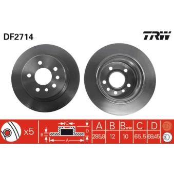 Jeu de 2 disques de frein arrière TRW DF2714 pour PORSCHE PANAMERA 2.2 DTI 16V - 110cv