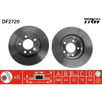 Jeu de 2 disques de frein avant TRW DF2720 pour AUDI A1 2.0 E - 110cv