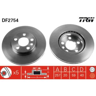 Jeu de 2 disques de frein avant TRW DF2754 pour ROVER MINI 1.9 D - 69cv