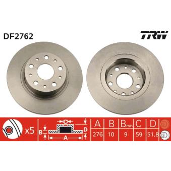 Jeu de 2 disques de frein arrière TRW DF2762 pour ALFA ROMEO 166 2.0 TS - 150cv