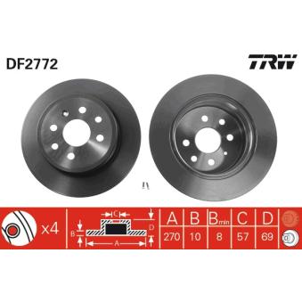 Jeu de 2 disques de frein arrière TRW DF2772 pour OPEL VECTRA 2.0 DTI 16V - 101cv