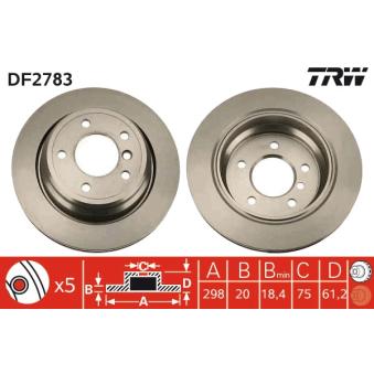 Jeu de 2 disques de frein arrière TRW DF2783 pour SAAB 95 540 i - 286cv