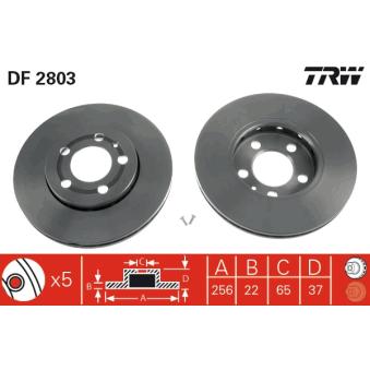 Jeu de 2 disques de frein avant TRW DF2803 pour KIA ROADSTER 1.0 TSI - 110cv