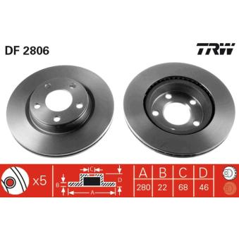Jeu de 2 disques de frein avant TRW DF2806 pour TOYOTA LITEACE 1.9 TDI - 110cv