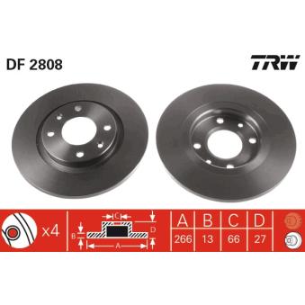 Jeu de 2 disques de frein avant TRW DF2808 pour CITROEN C3 1.1 - 60cv