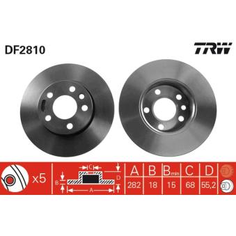 Jeu de 2 disques de frein avant TRW DF2810 pour FIAT PANDA 2.5 Syncro - 110cv