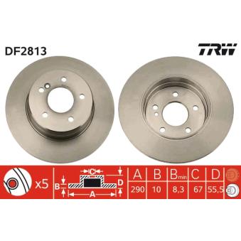 Jeu de 2 disques de frein arrière TRW DF2813 pour FORD MONDEO 320 - 218cv