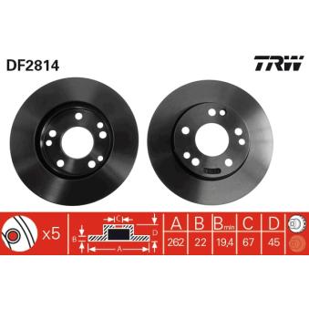 Jeu de 2 disques de frein avant TRW DF2814 pour JEEP CHEROKEE E 2.6 - 166cv
