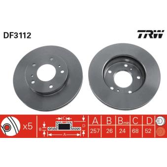 Jeu de 2 disques de frein avant TRW DF3112 pour BMW Série 3 2.0 D - 67cv