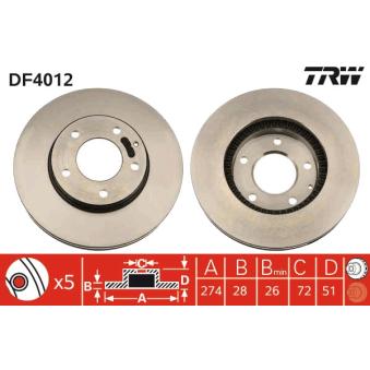 Jeu de 2 disques de frein avant TRW DF4012 pour DAIHATSU TREVIS 2.0 - 122cv