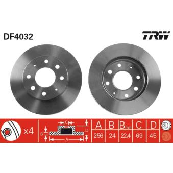 Jeu de 2 disques de frein avant TRW DF4032 pour MITSUBISHI SPACE 1.3 16V - 82cv