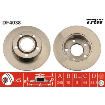 Jeu de 2 disques de frein arrière TRW OEM 4B0615601