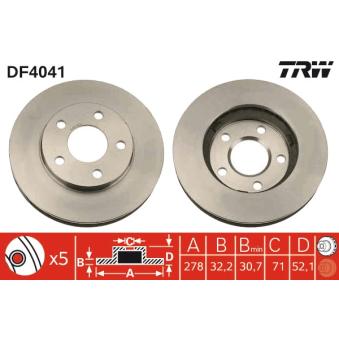 Jeu de 2 disques de frein avant TRW DF4041 pour AUDI 80 2.2 DTI - 116cv