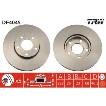 Jeu de 2 disques de frein avant TRW DF4045 pour SKODA SUPERB 1.9 TDI - 110cv