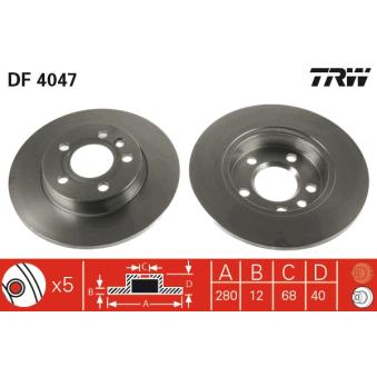 Jeu de 2 disques de frein arrière TRW DF4047 pour MERCEDES-BENZ CLASSE E 2.5 Syncro - 110cv
