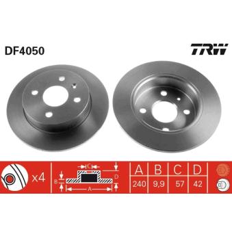 Jeu de 2 disques de frein arrière TRW DF4050 pour SKODA SUPERB 1.7 CDTI - 110cv